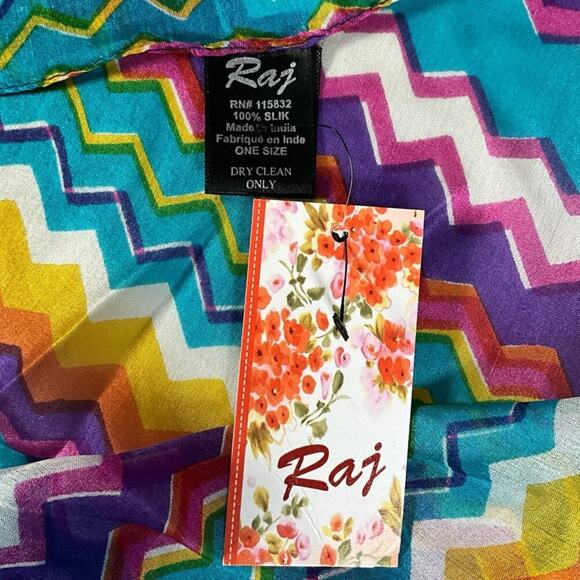Raj 100% Large Silk Scarf Colorful Fun Classic  One Size NWT - Picture 9 of 10